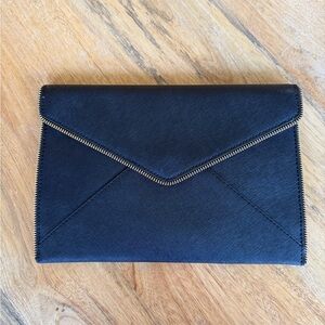 Rebecca Minkoff Black Envelope Clutch with Zipper Trim